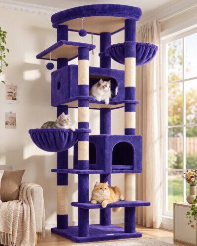 S74 Multi-Level Cat Tree Tower (Purple, 74-inch)