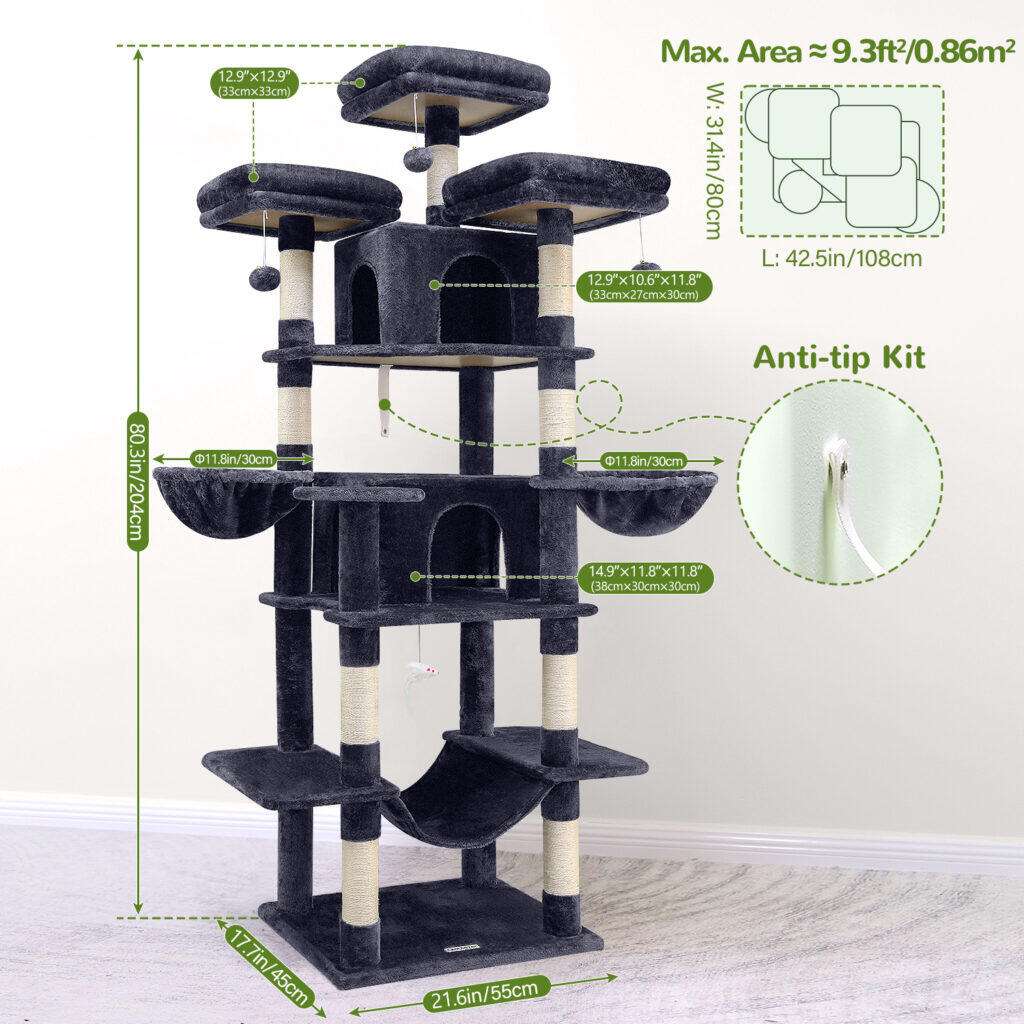 F80 Big Cat Tree(Dark Gray,80-inch) - Cat Trees & Towers - Globlazer