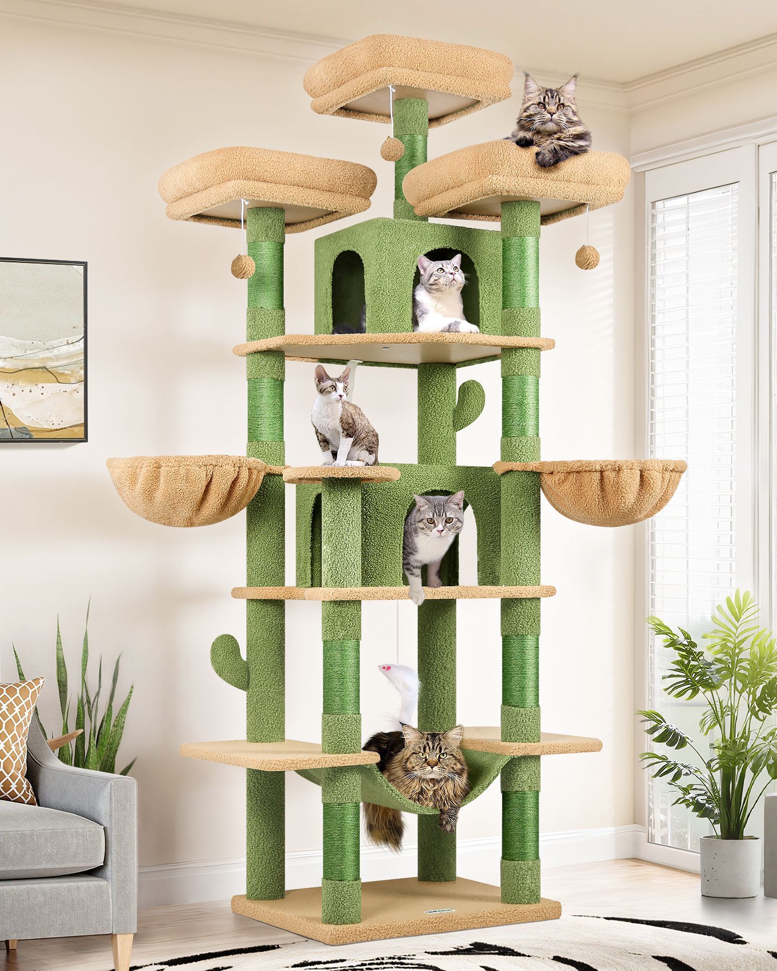 F80 Tall Cat Tree(Cactus Green,80-inch)