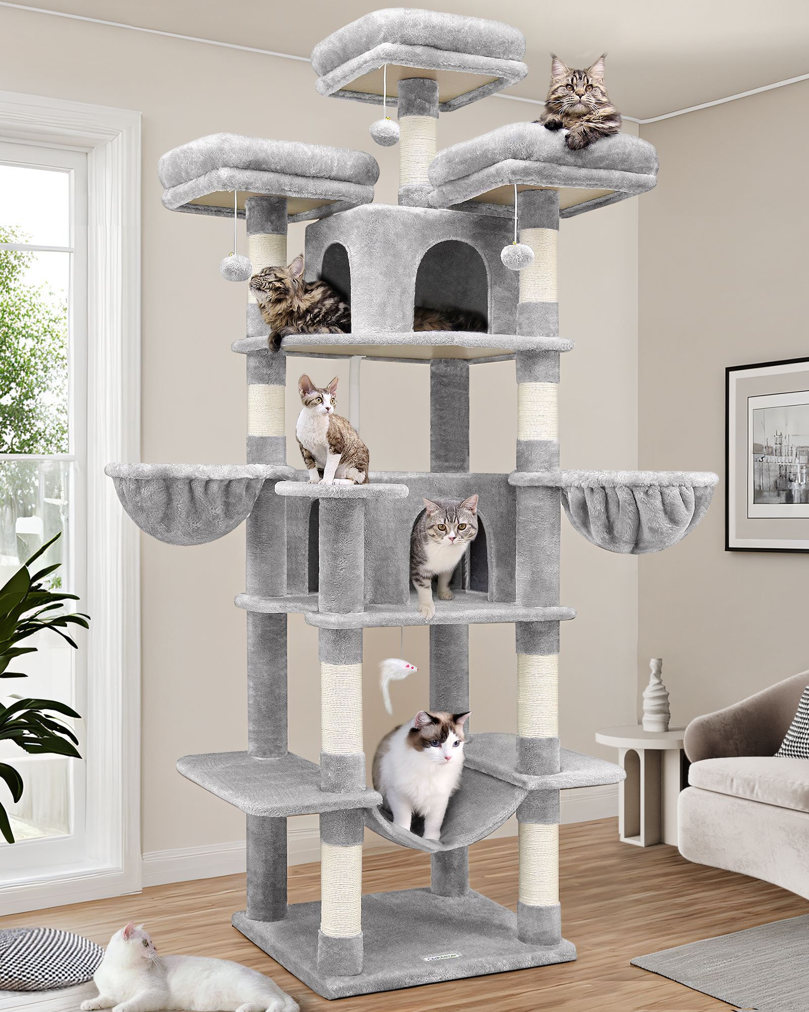 F80 Big Cat Tree(Light Gray,80-inch)
