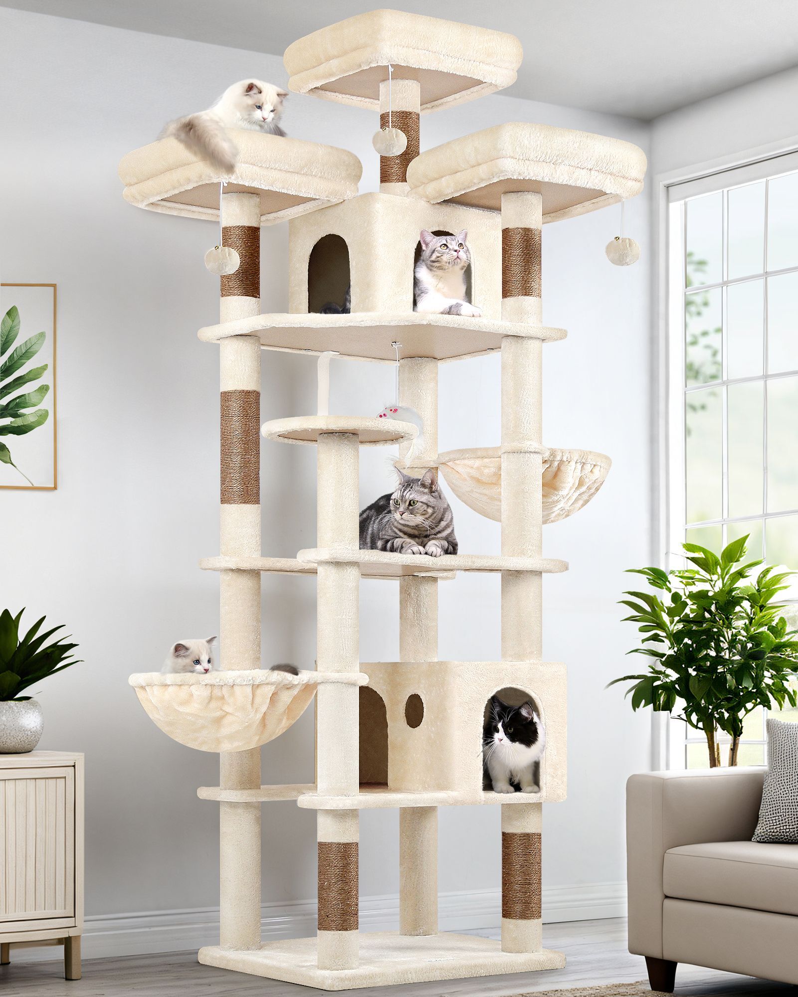 F82 Cat Tree For Large Cats(Beige,82-inch)