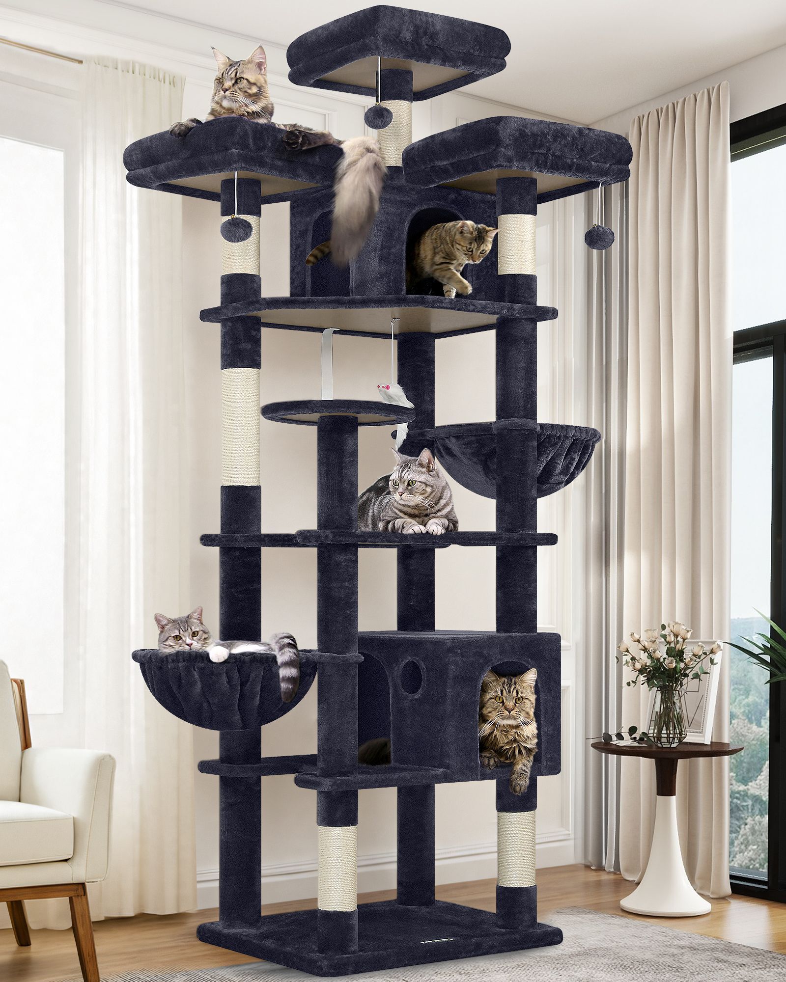 F82 Cat Tree For Large Cats(Dark Grey,82-inch)