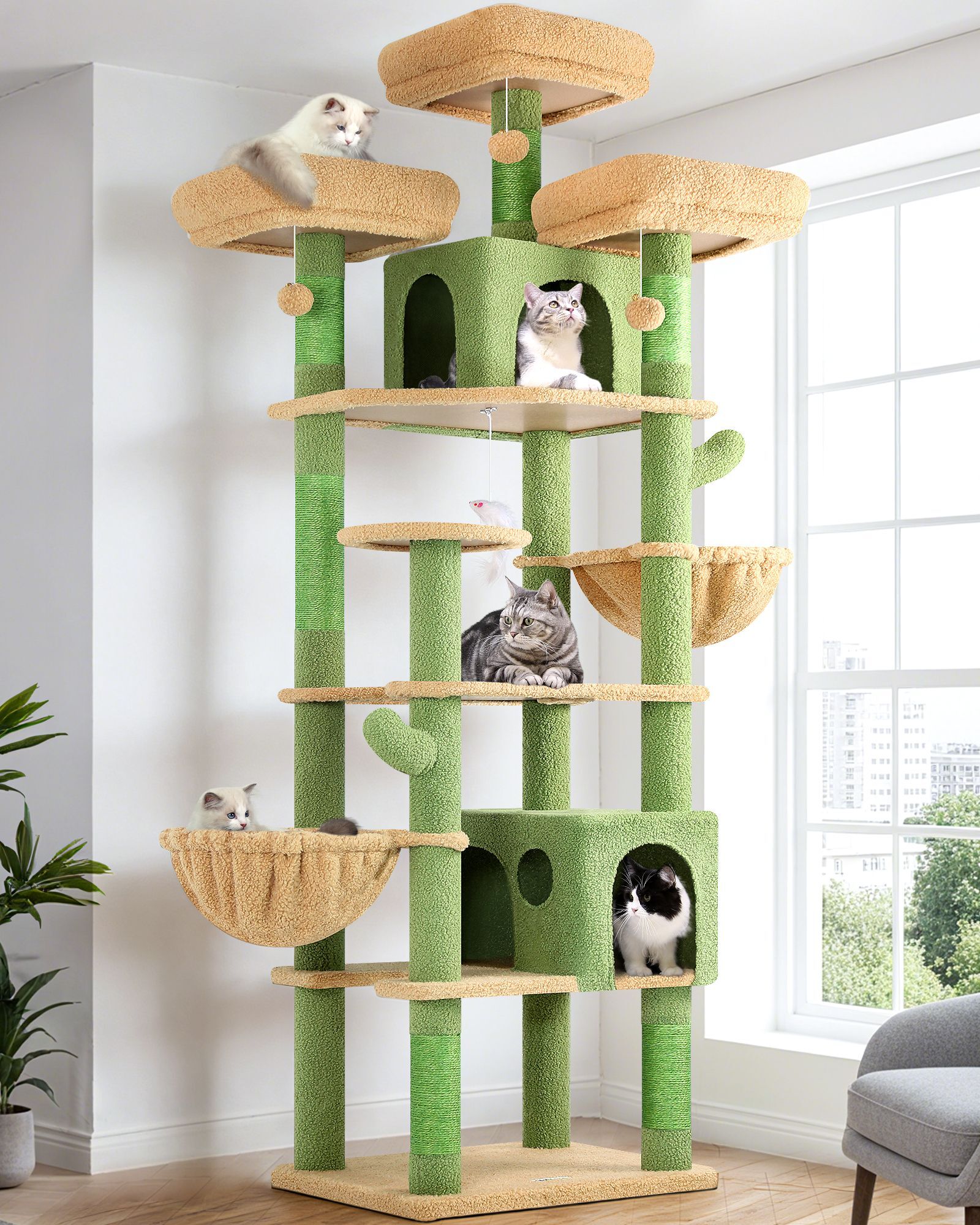 F82 Tall Cat Tower(Cactus Green,82-inch)