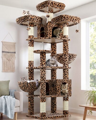 F82 Cat Tree With Scratching Post(Leopard Print,82-inch)