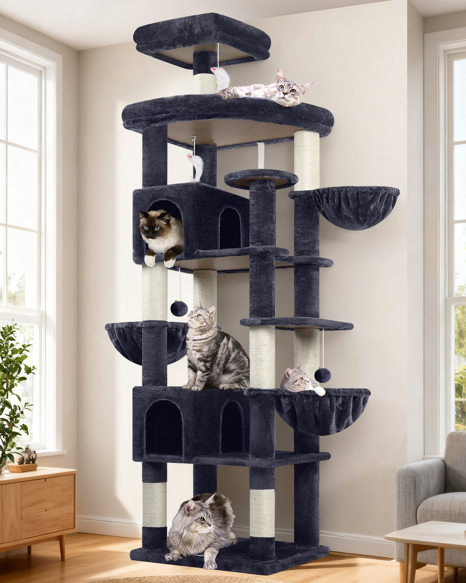 S82 Large Cat Tree Tower(Dark Grey,82-inch)