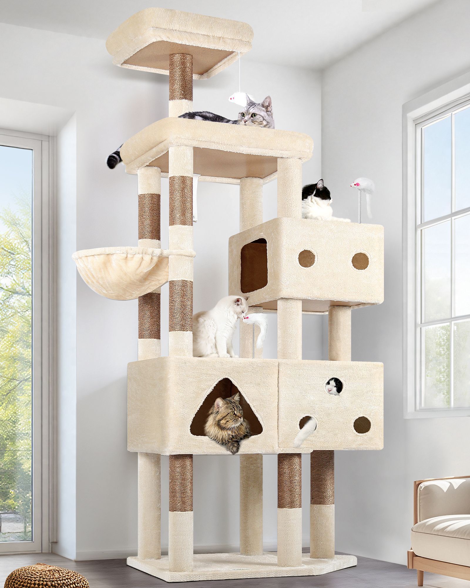 F81 Cat Tree For Large Cat(Beige,81-inch)