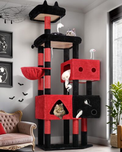 F81 Cat Tree For Large Cat(Gothic Red Black,81-inch)