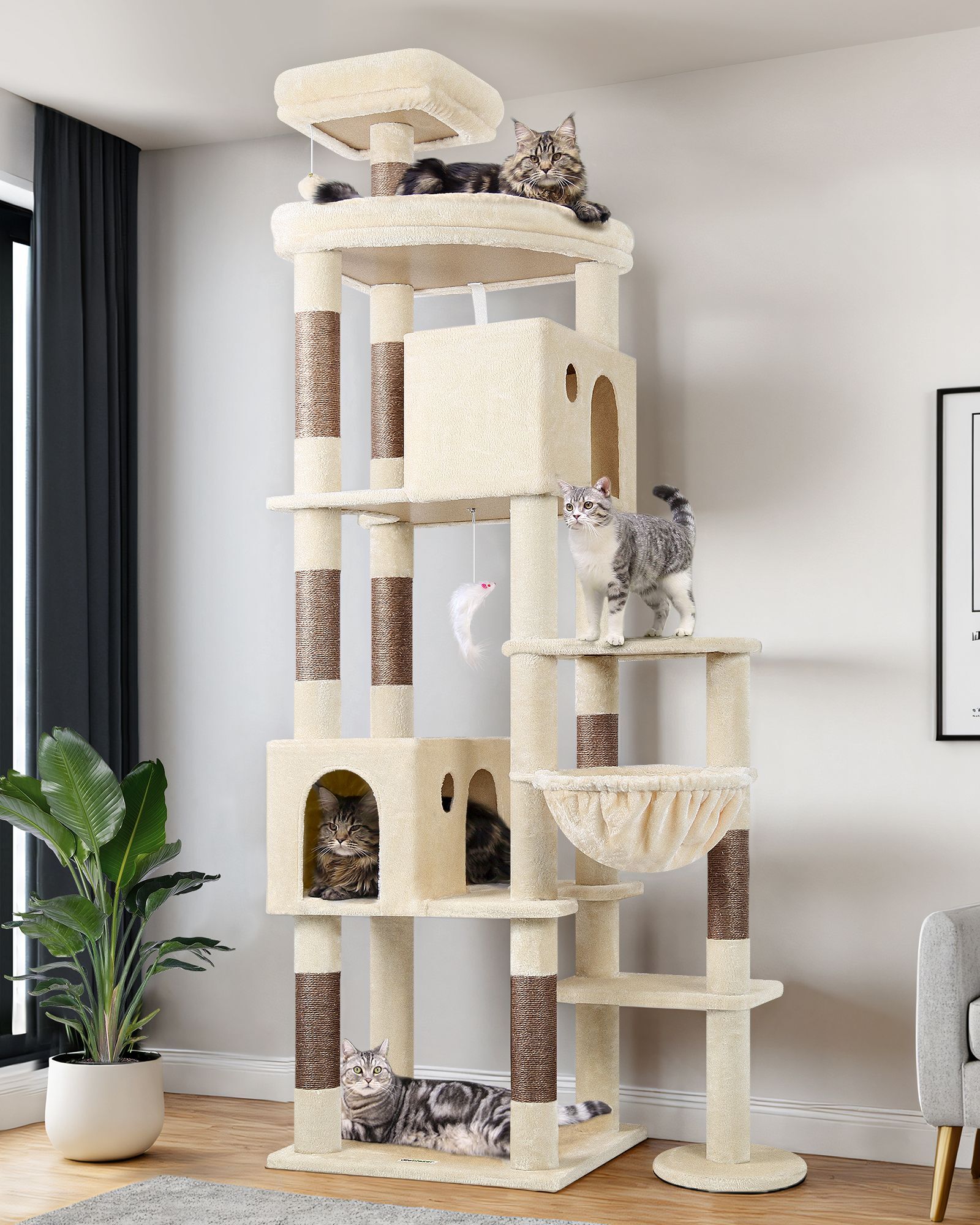 F83 Cat Tree For Large Cats(Beige,83-inch)