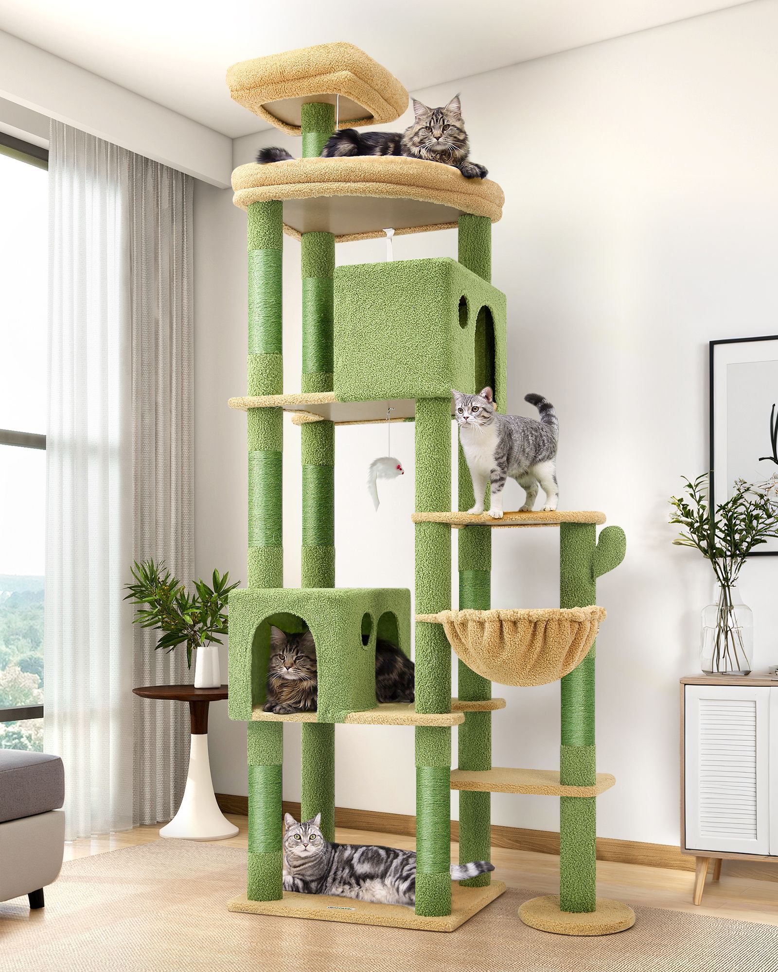 F83 Cat Tree For Large Cats(Cactus Green,83-inch)