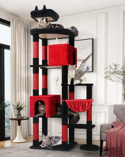 F83 Cat Tree For Large Cats(Gothic Red Black,83-inch)