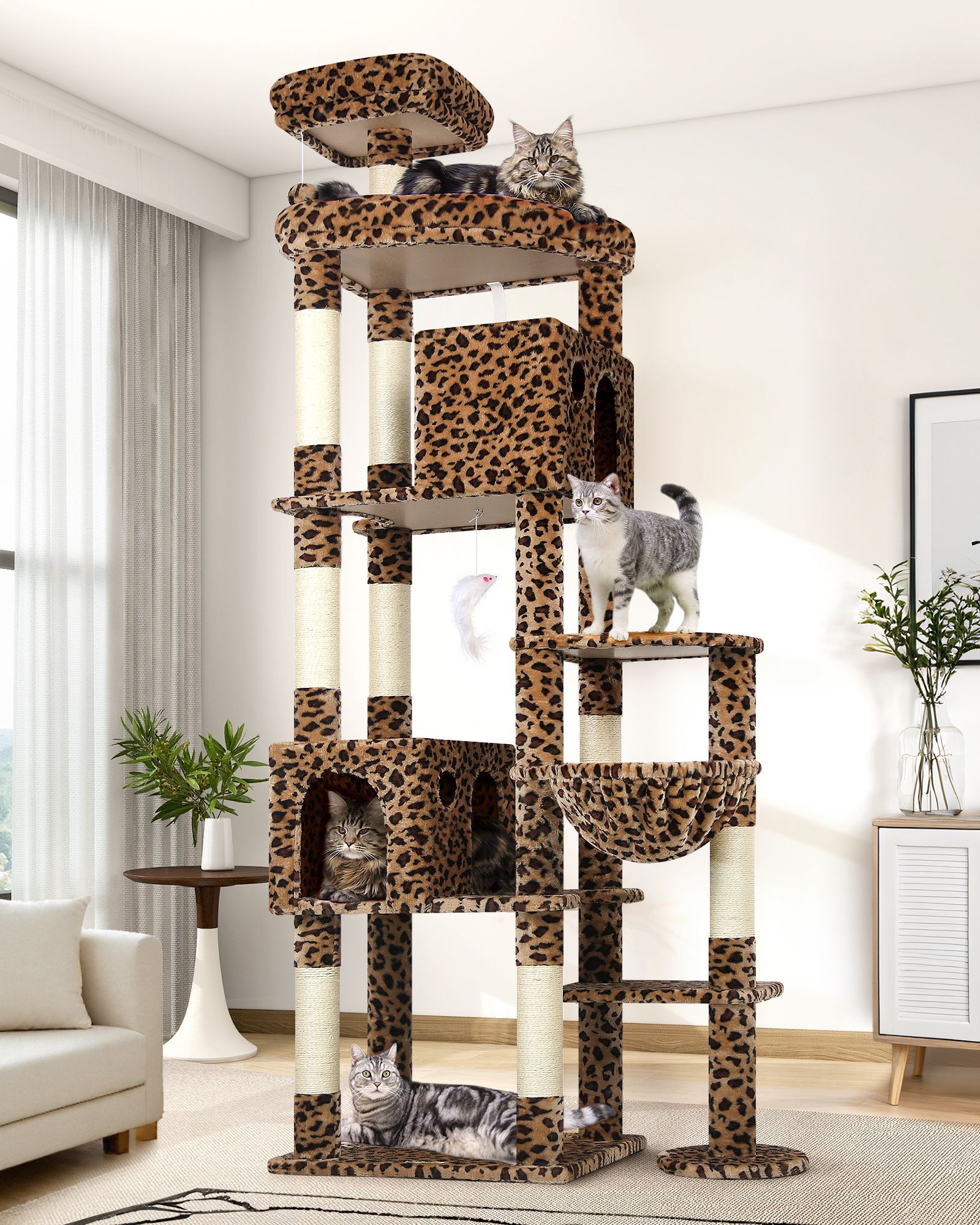 F83 Cat Tree For Large Cats(Leopard Print,83-inch)