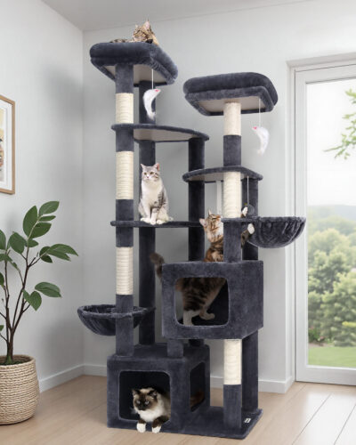 S74E Heavy Duty Cat Tree(Dark Grey,74-inch)