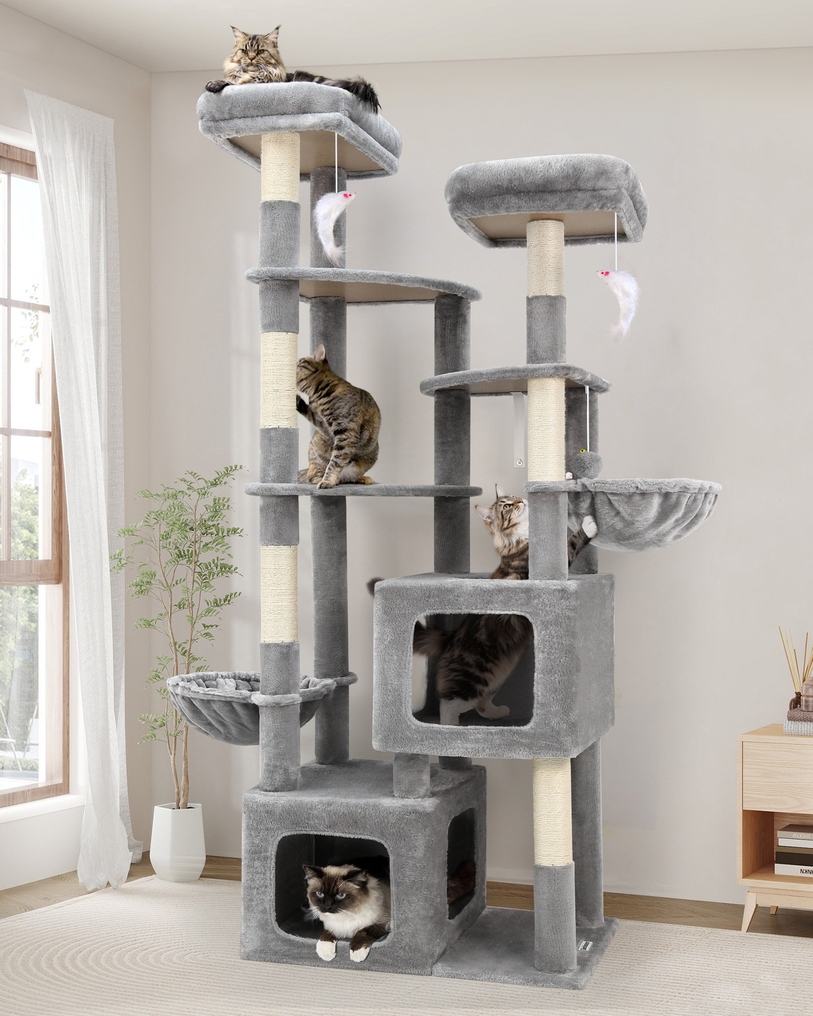 S74E Heavy Duty Cat Tree(Light Grey,74-inch)