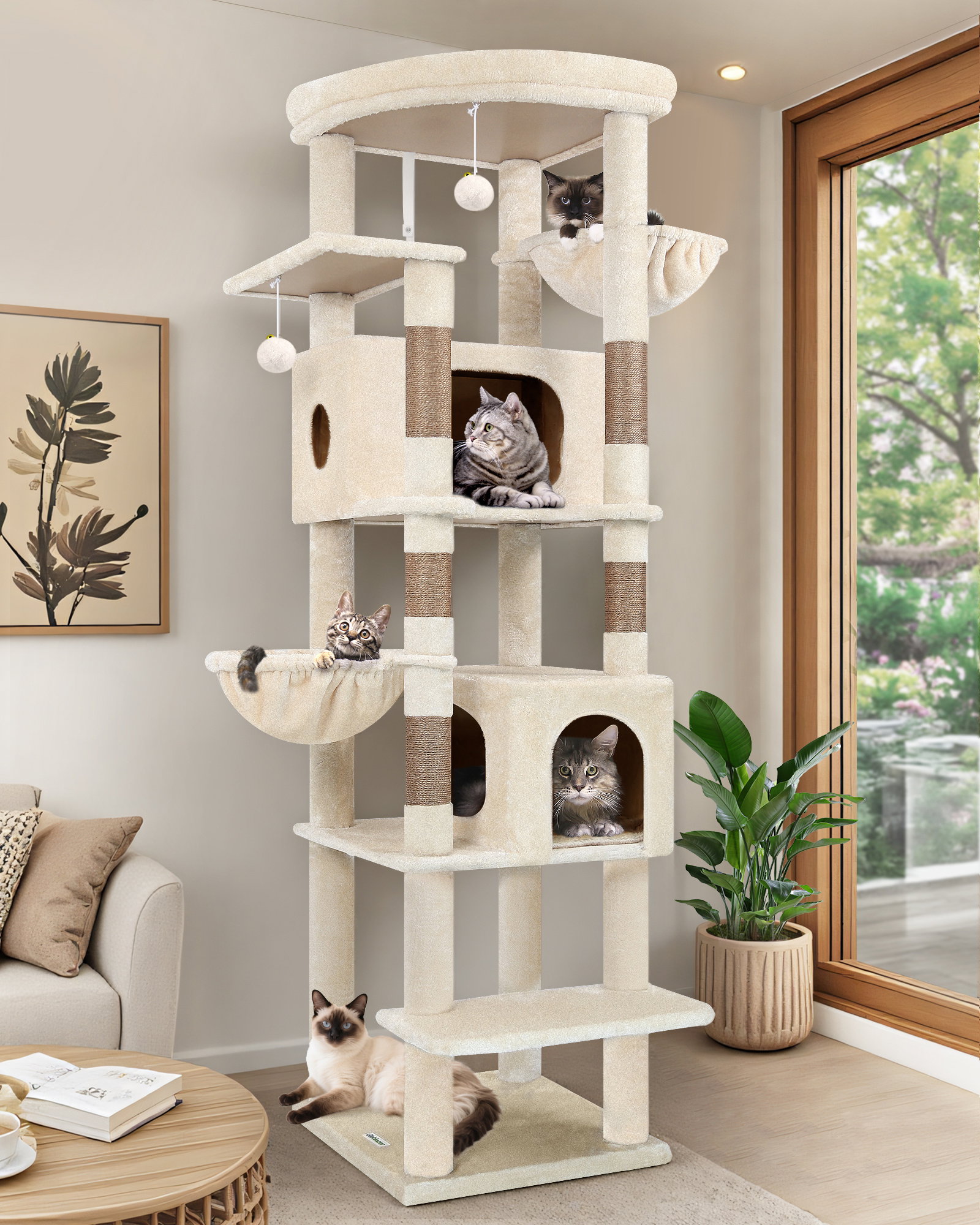 S74 Tall Cat Tree(Beige,74-inch)
