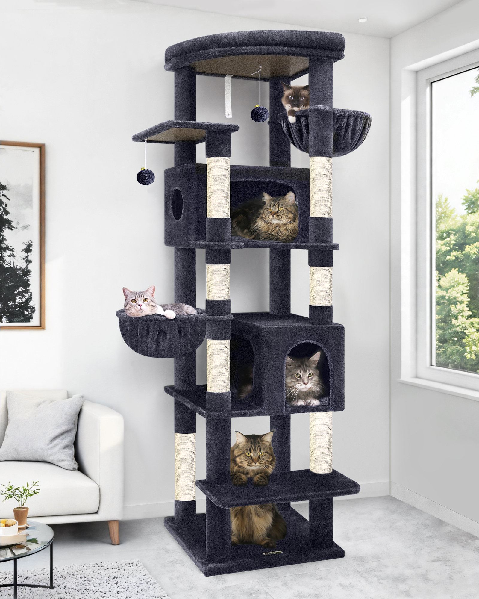 S74 Tall Cat Tree(Dark Grey,74-inch)