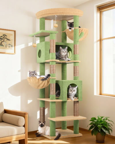 S74 Tall Cat Tree(Cactus Green,74-inch)