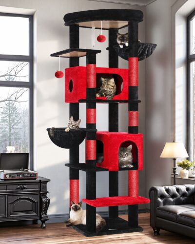 S74 Tall Cat Tree(Gothic Red Black,74-inch)