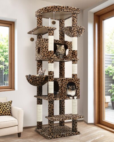 S74 Tall Cat Tree(Leopard Print,74-inch)