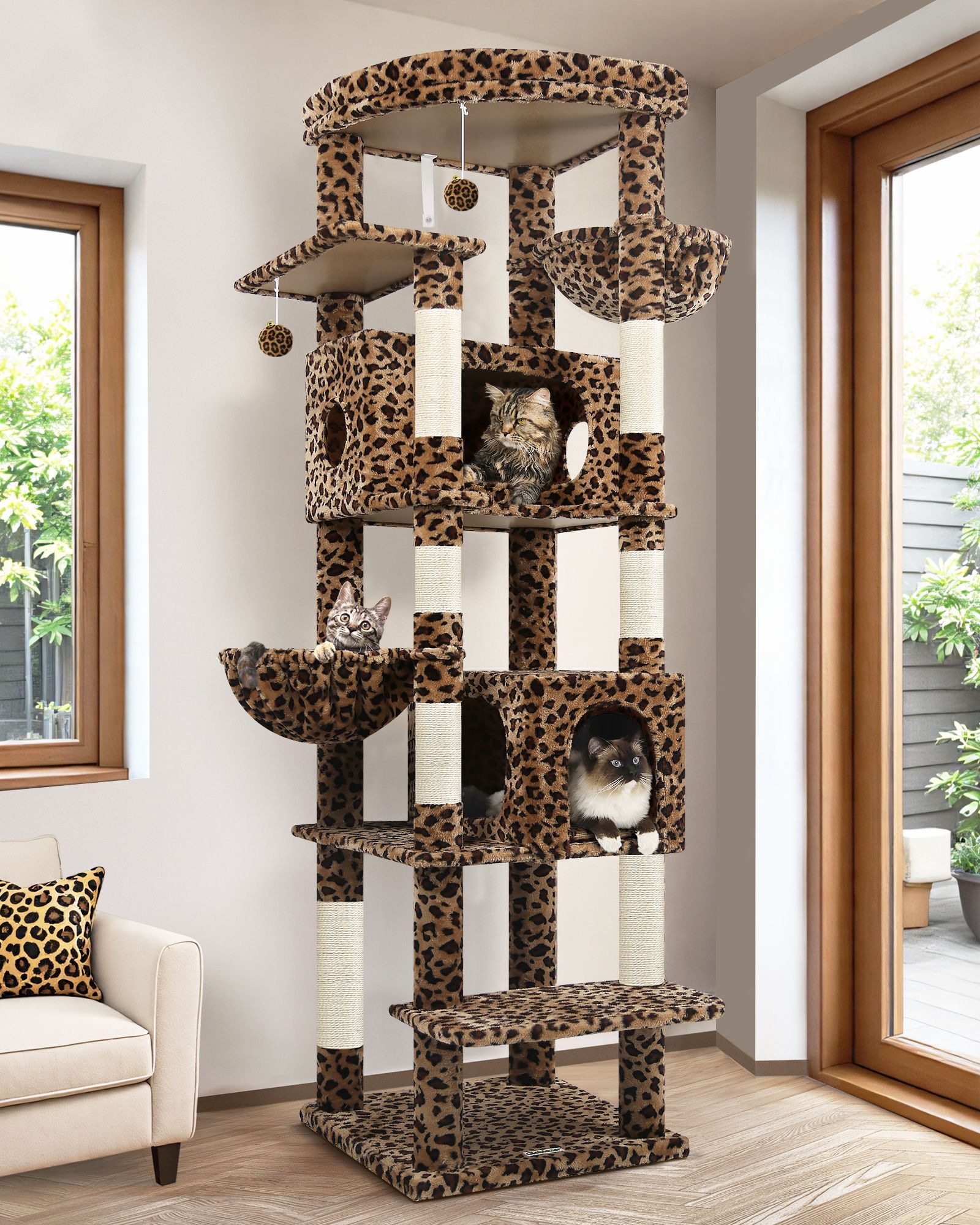 S74 Tall Cat Tree(Leopard Print,74-inch)