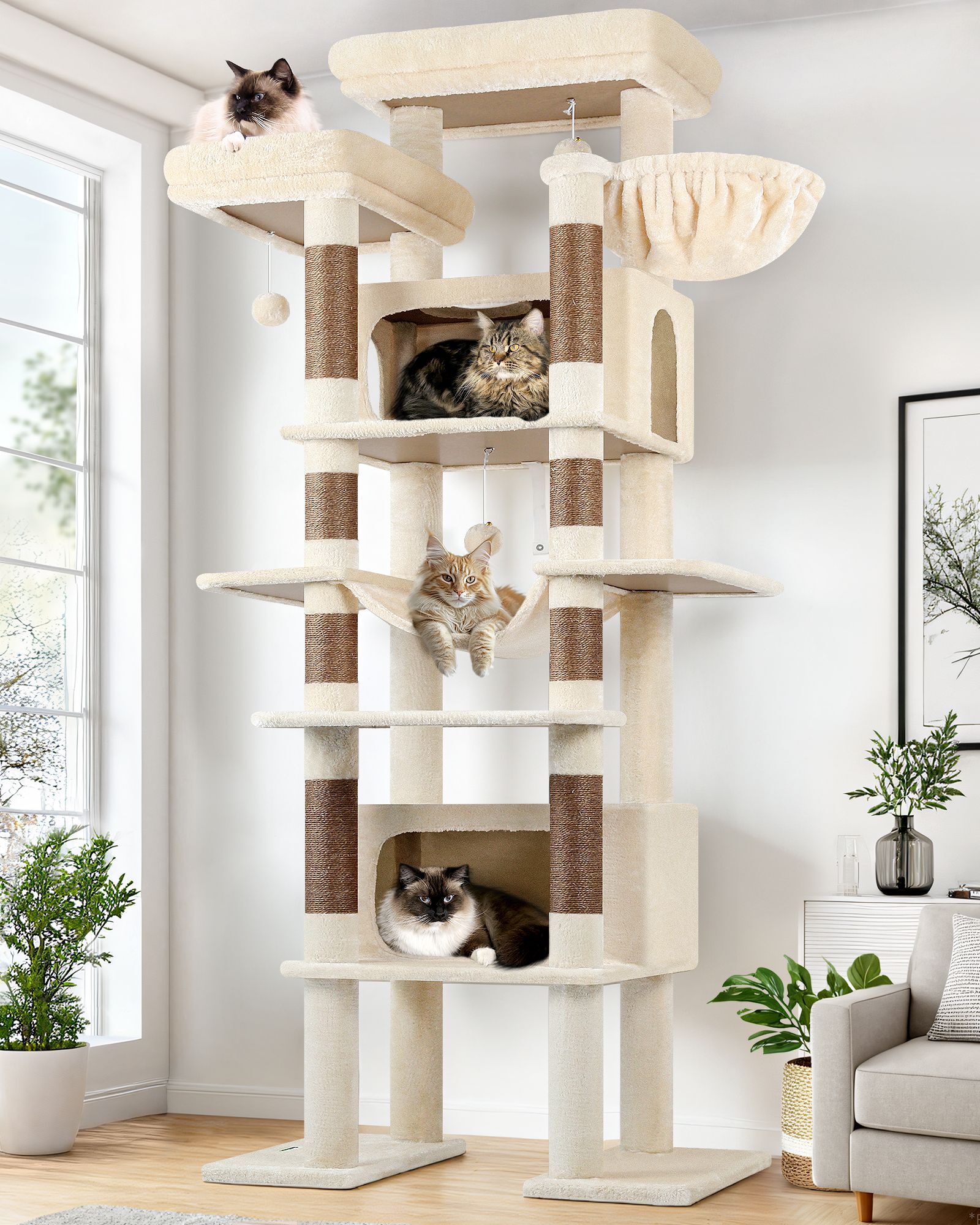 F83B Tall Cat Tower(Beige,83-inch)