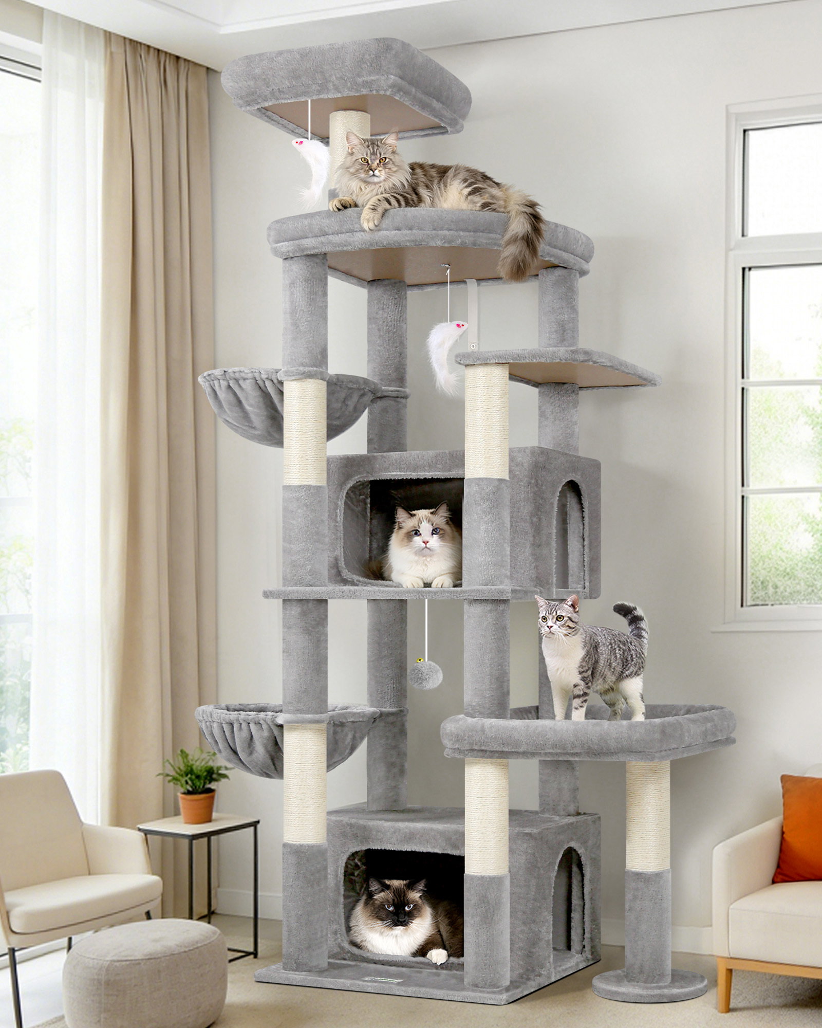 S75 Cat Tree Tower(Light Grey,75-inch)