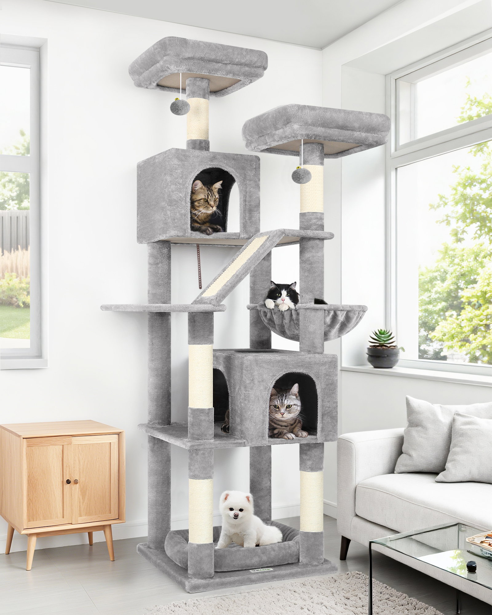 F74D Cat Tree Tower(Light Grey,74-inch)