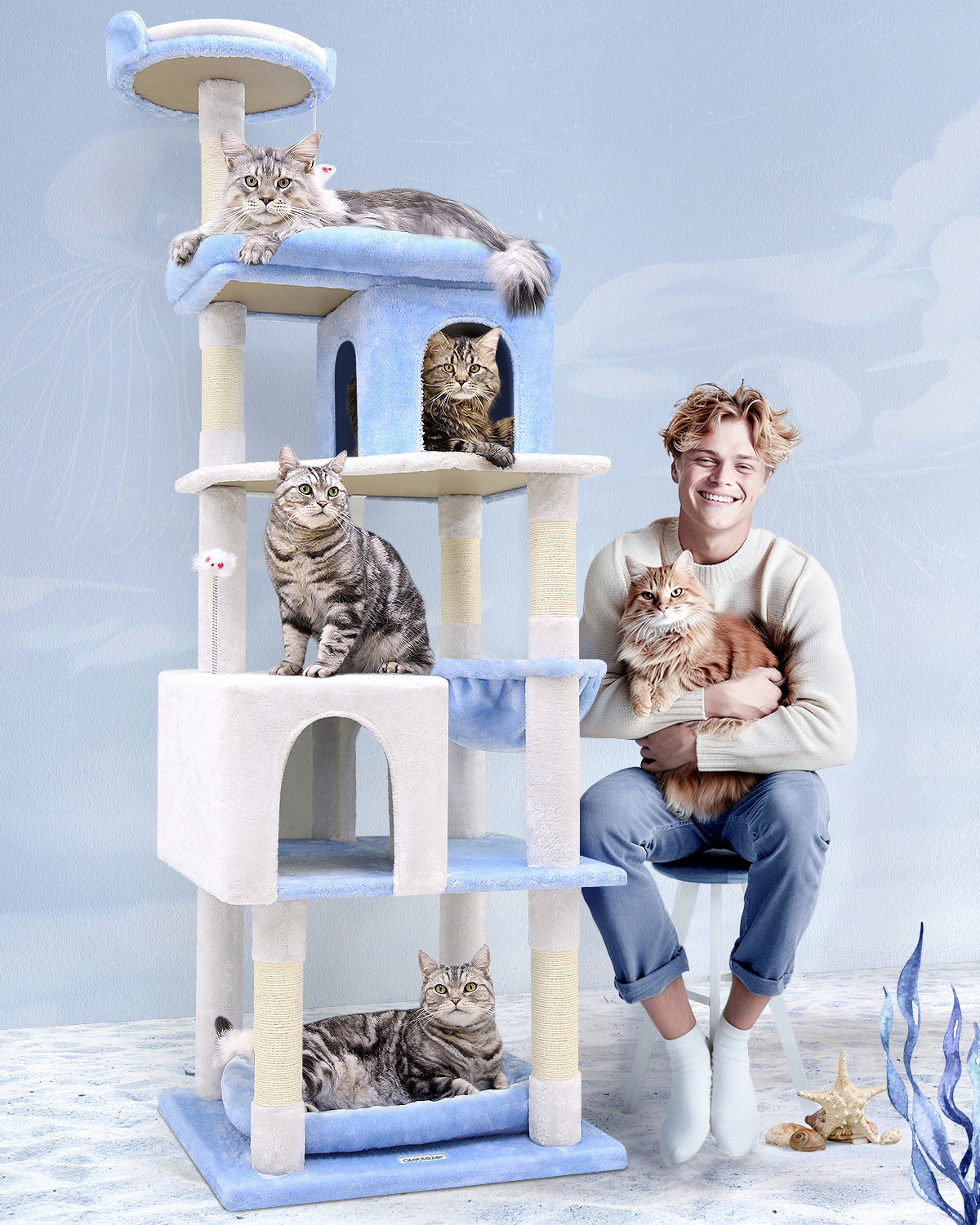 S72 Cat Tree(Ocean Blue,72inch)