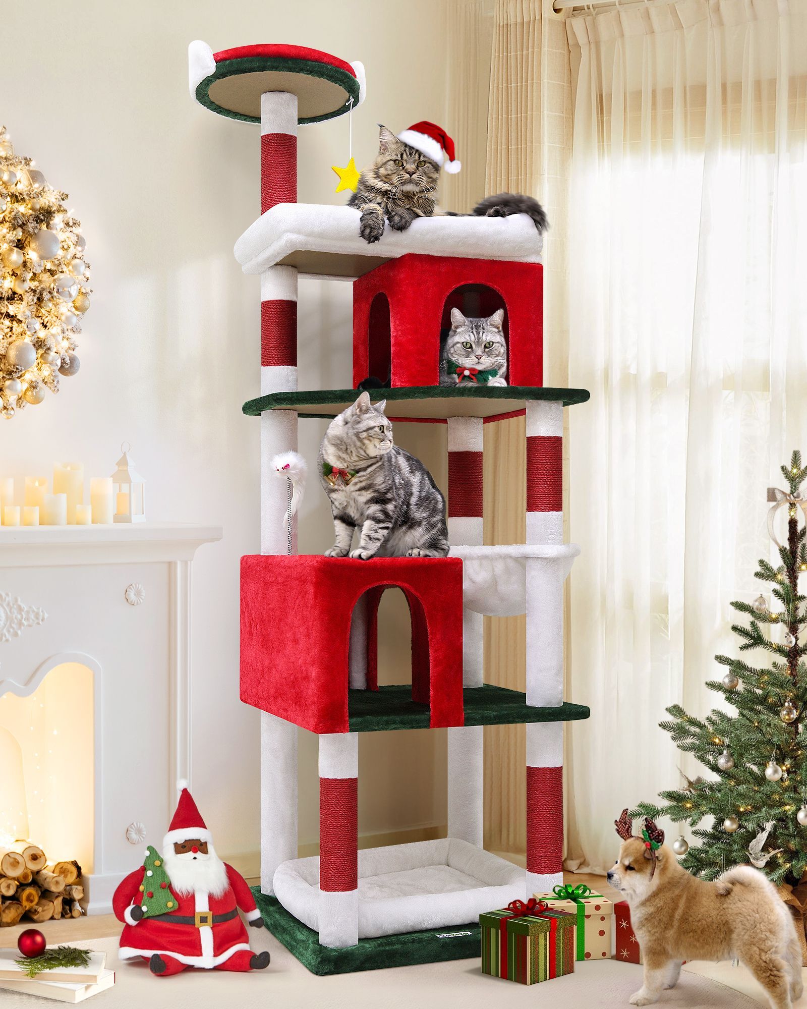 S72 Xmas Cat Tree(Red White Green,72inch)