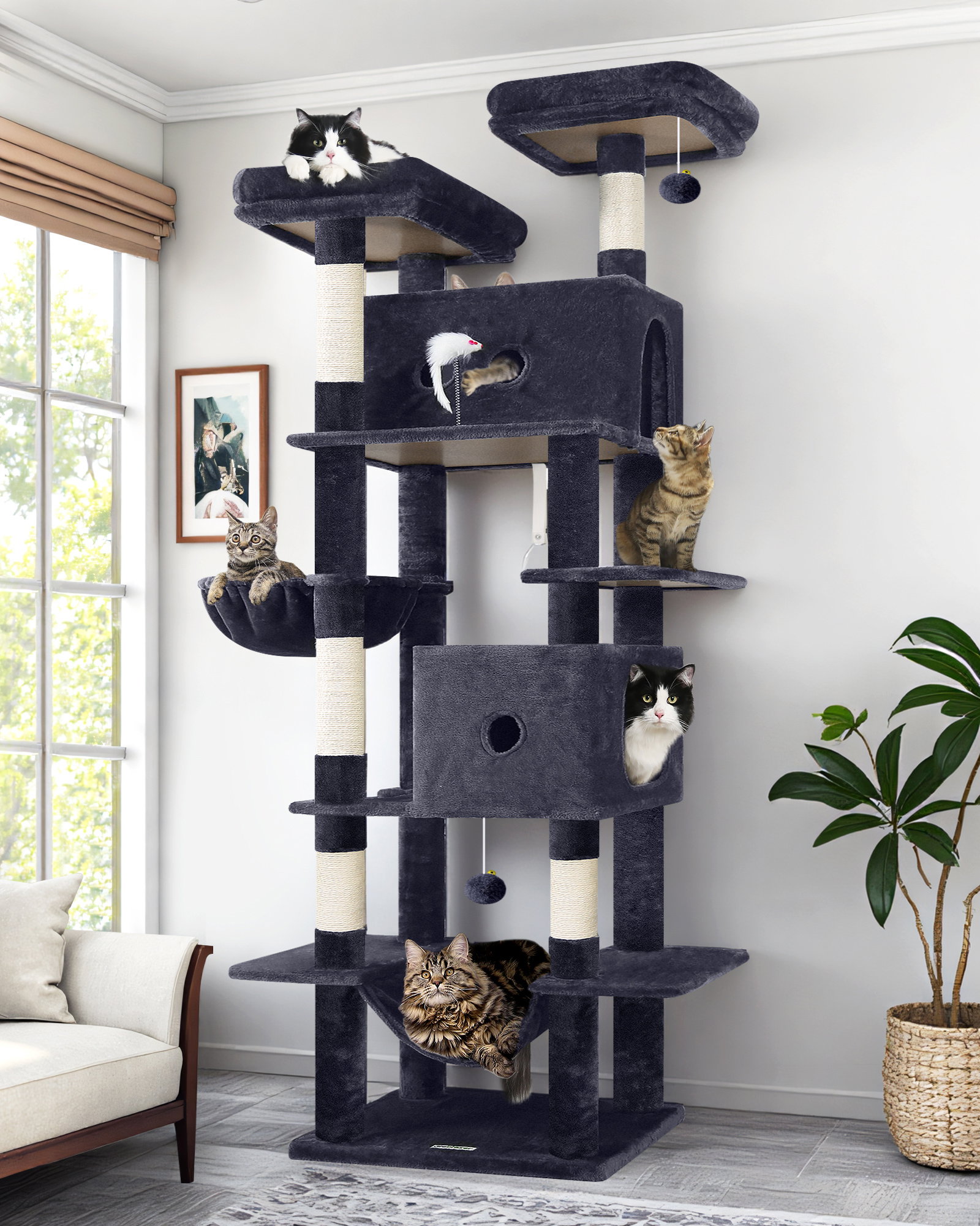 S80B Large Cat Tree Tower(Dark Grey,80-inch)