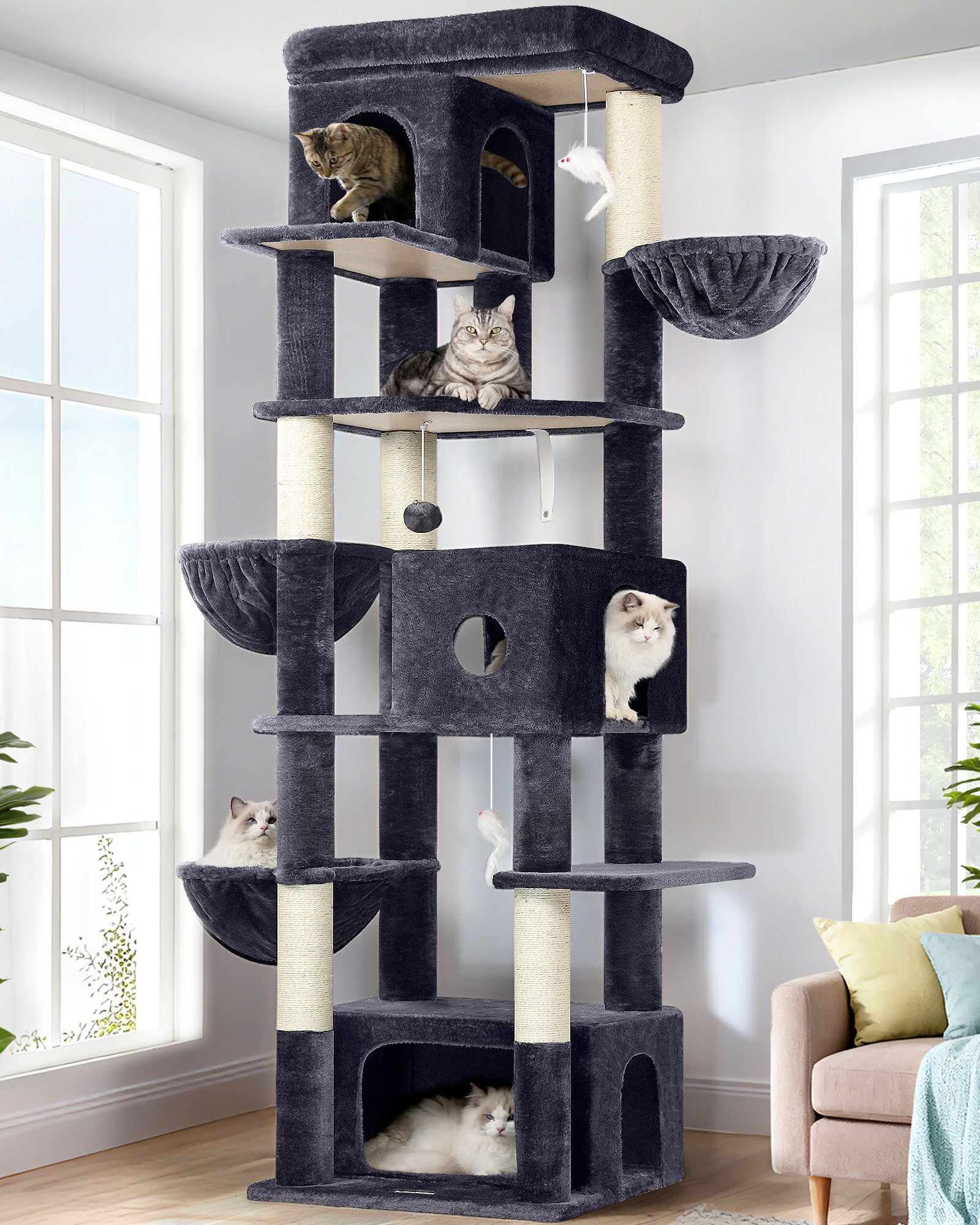 F80F Cat Tree For Large Cats(Dark Grey,80-inch)