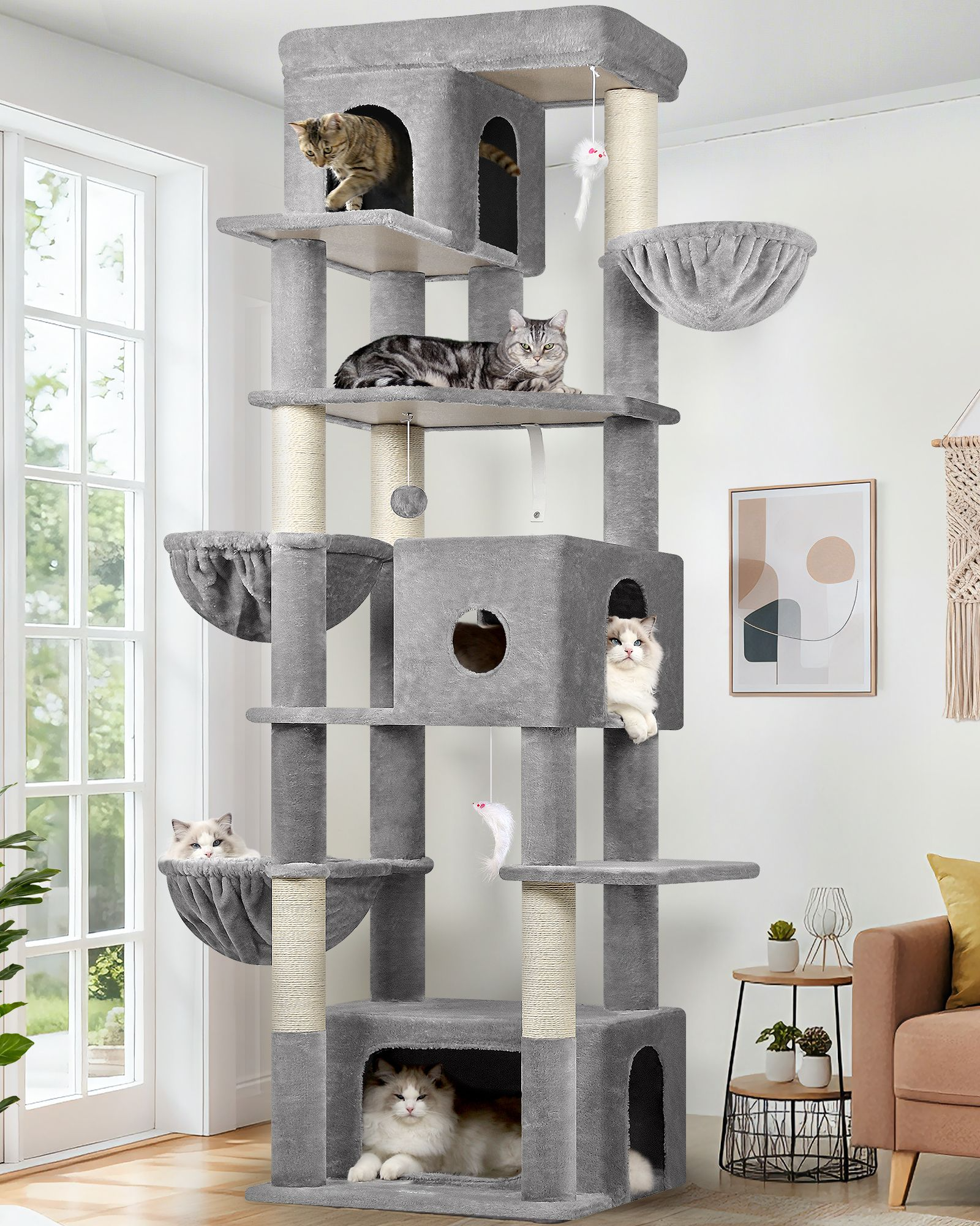 F80F Cat Tree For Large Cats(Light Grey,80-inch)