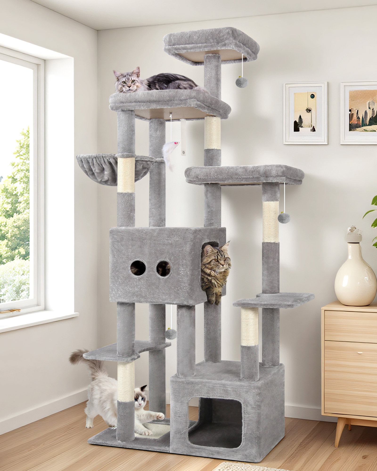 F80E Cat Tree For Large Cats(Light Grey,80-inch)