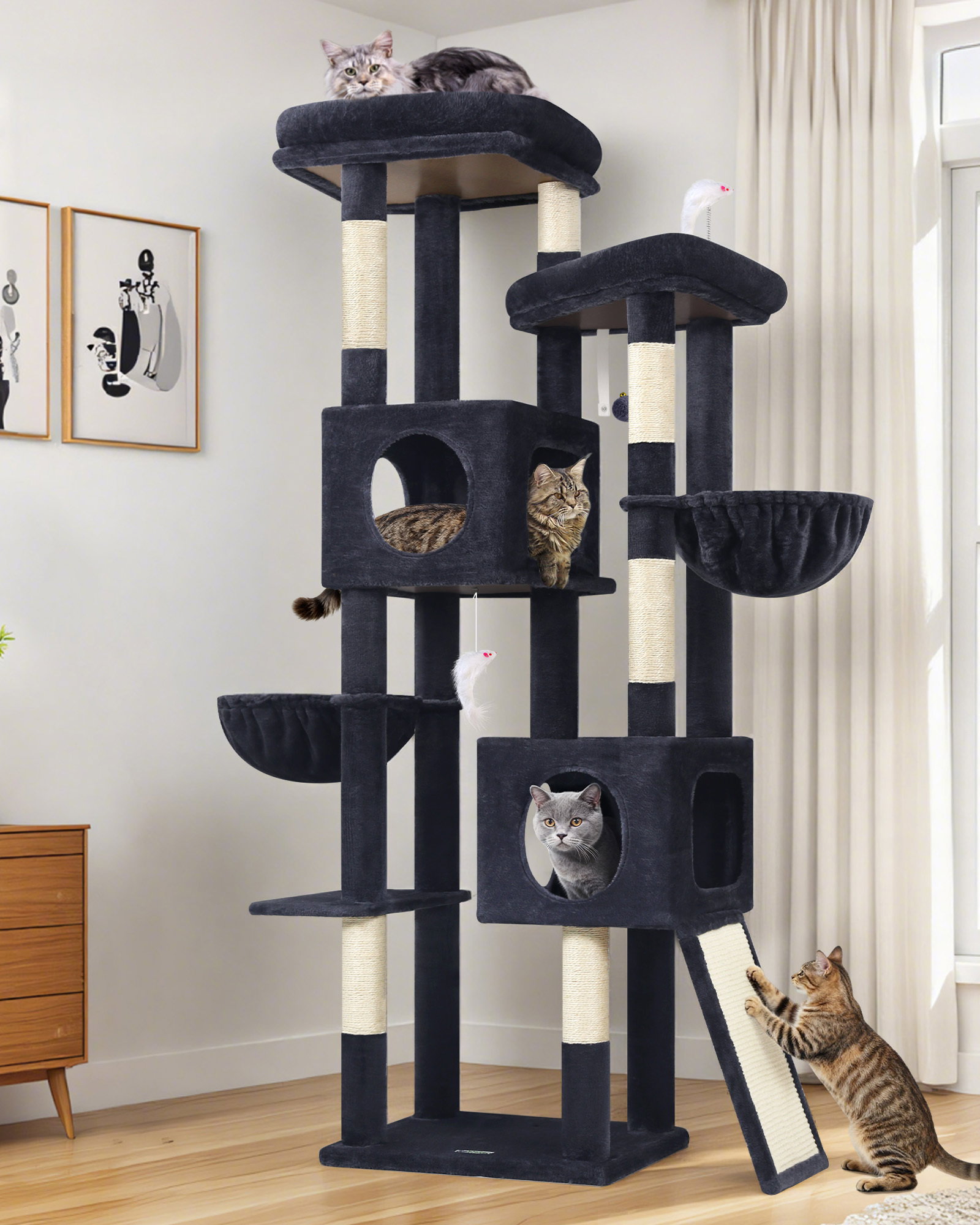 S72E Cat Tree For Large Cats(Dark Grey,72-inch)