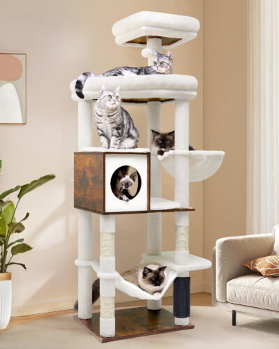 W66 Tall Cat Tree(Beige,66-inch)