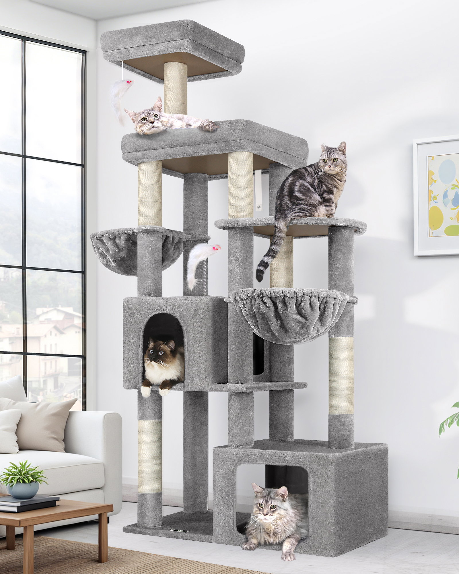 F68 Cat Tower For Indoor Cats(Light Grey,68-inch)