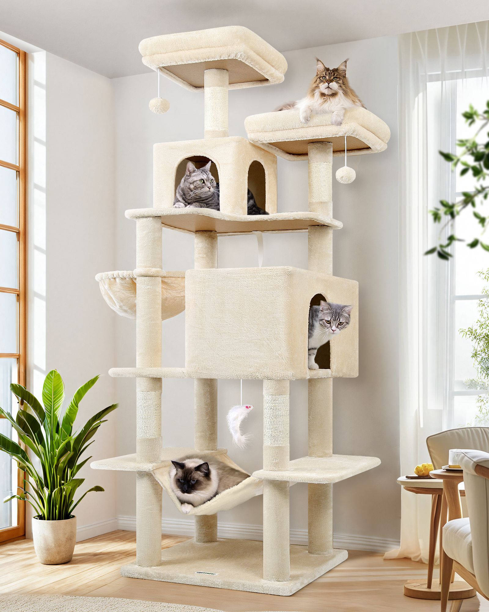 F76 Cat Tree For Indoor Cats Large Adult(Beige,76-inch)