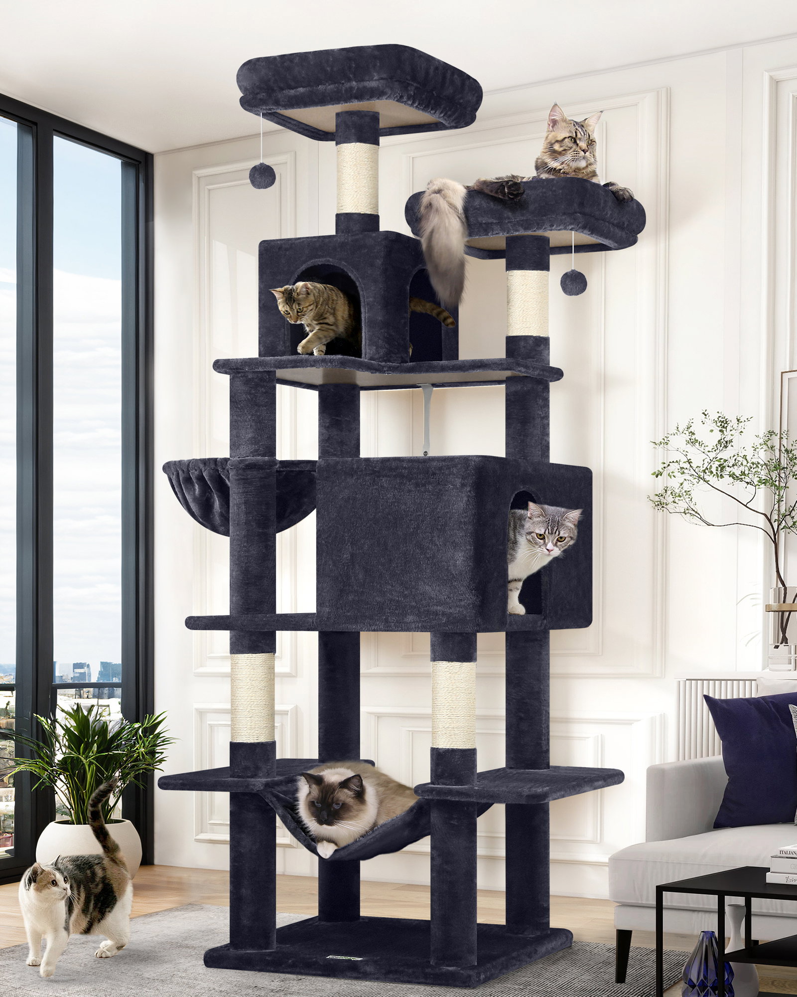F76 Cat Tree For Indoor Cats Large Adult(Dark Grey,76-inch)