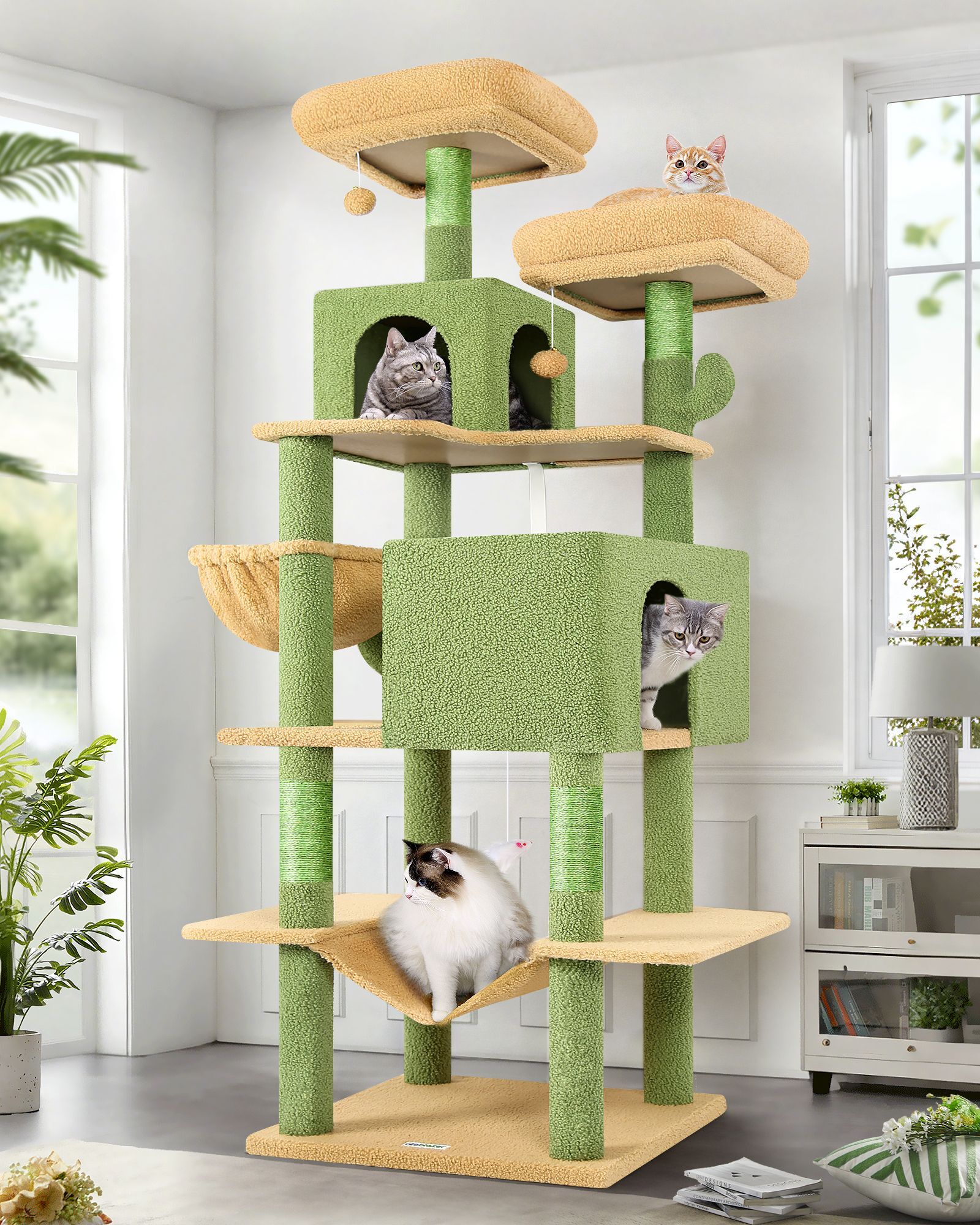 F76 Cactus Cat Tree(Green,76-inch)