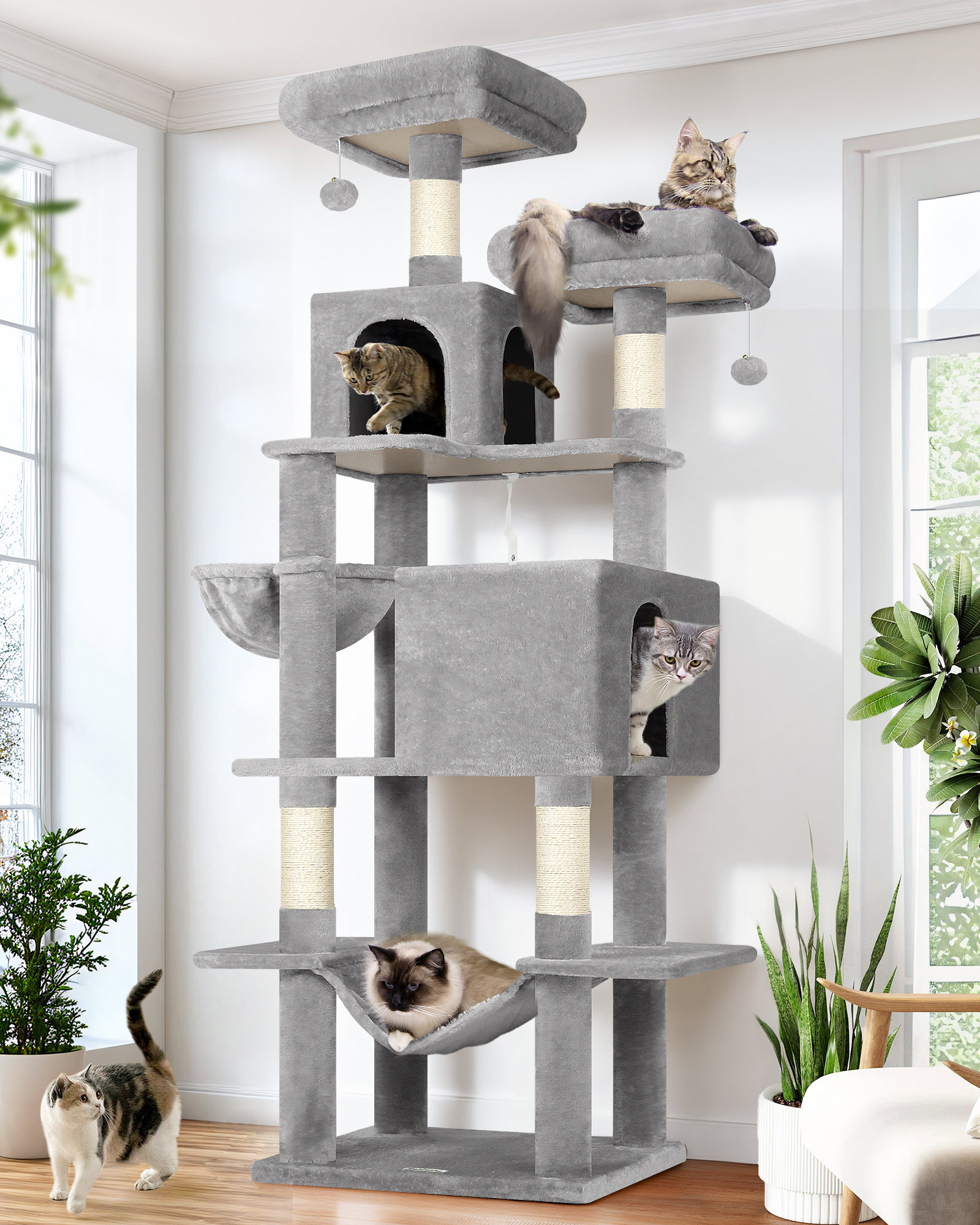 F76 Cat Tree For Indoor Cats Large Adult(Light Grey,76-inch)
