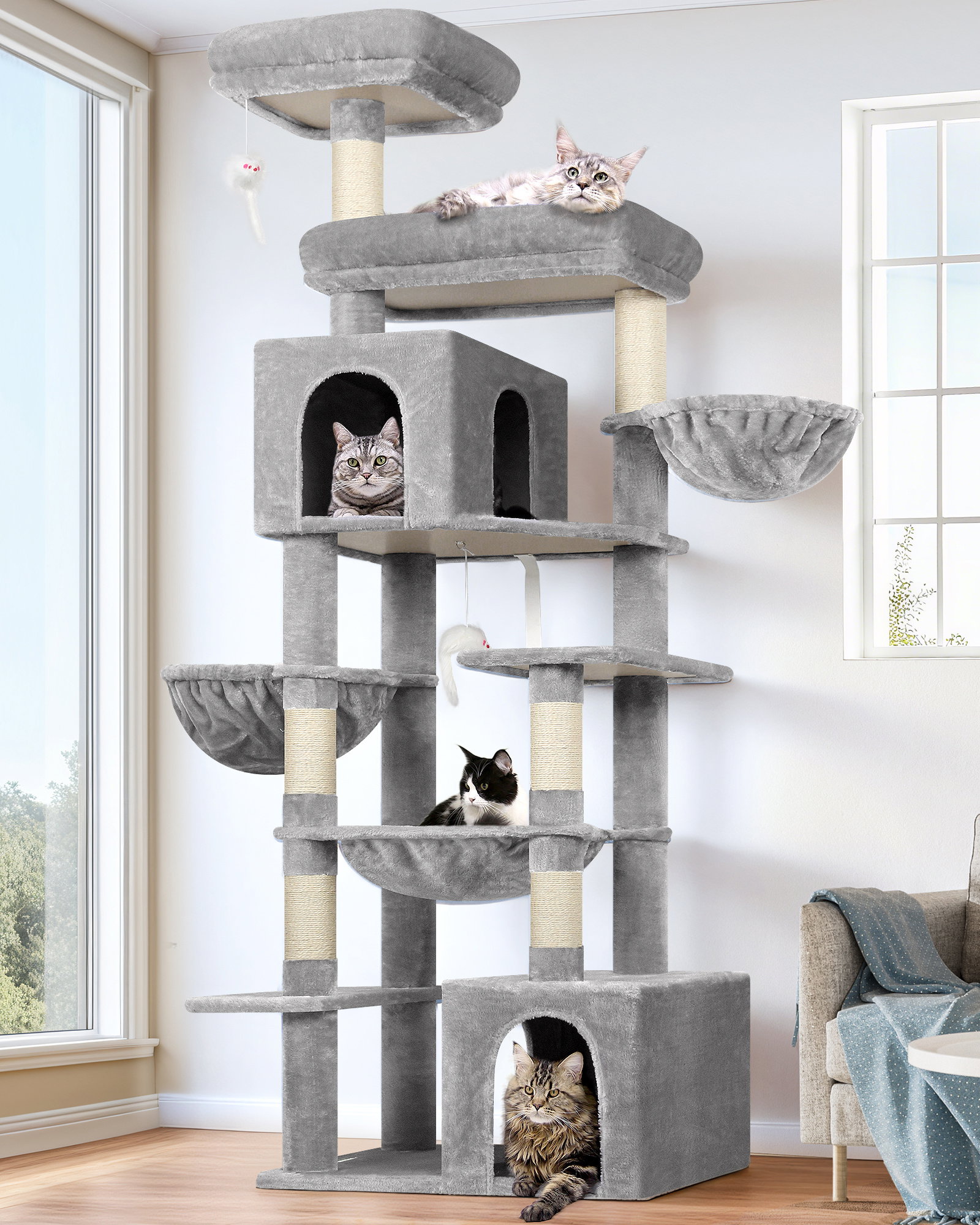 F76B Cat Tree(Light Grey,76-inch)