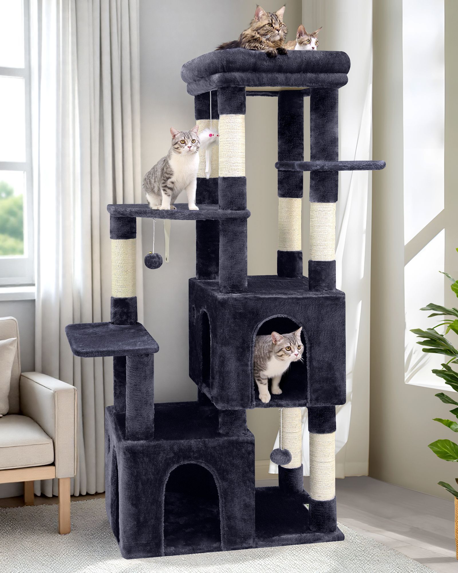 F61 Cat Tower(Dark Gray,61-inch)
