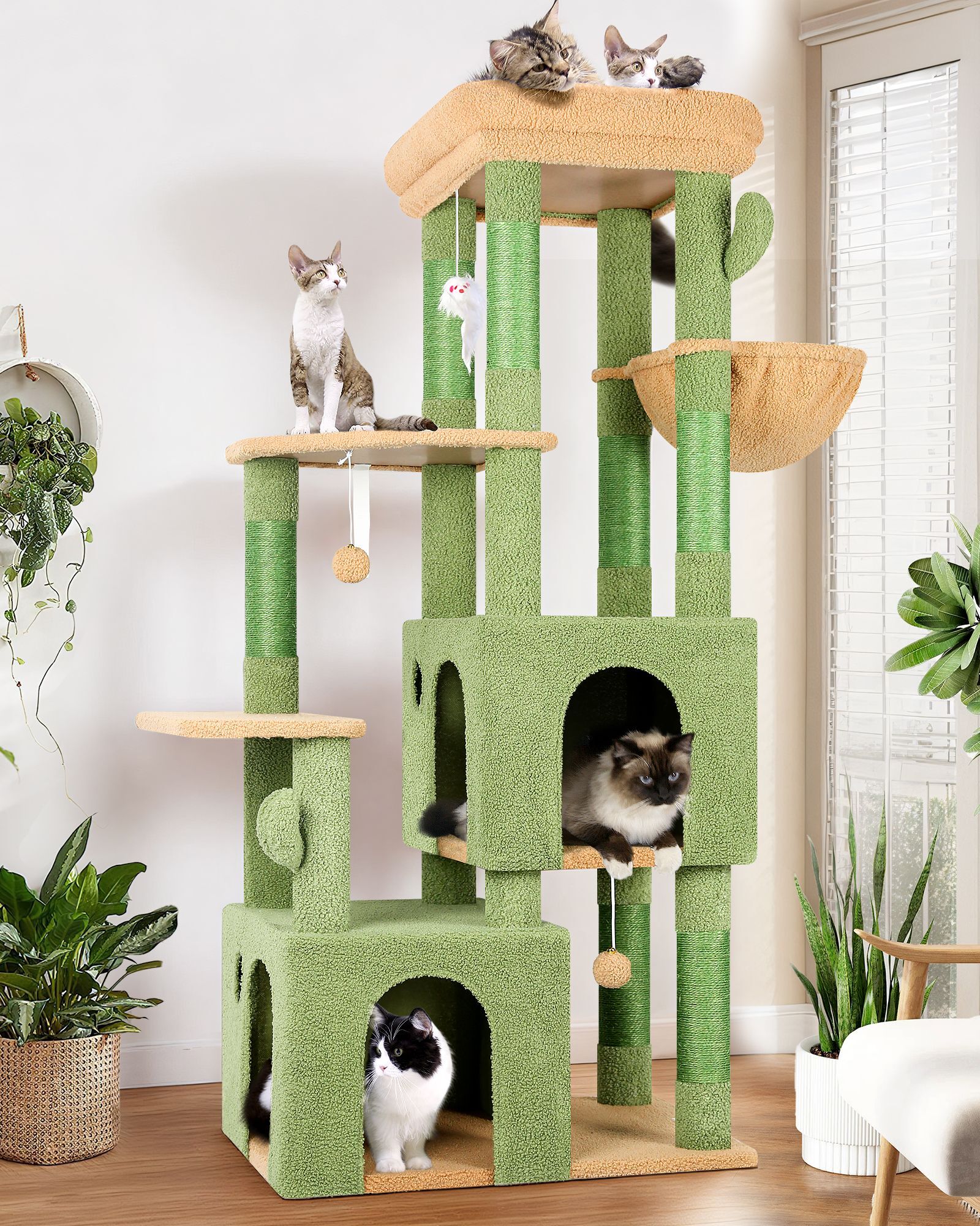 F61 Heavy Duty Cat Tree(Cactus Green,61-inch)