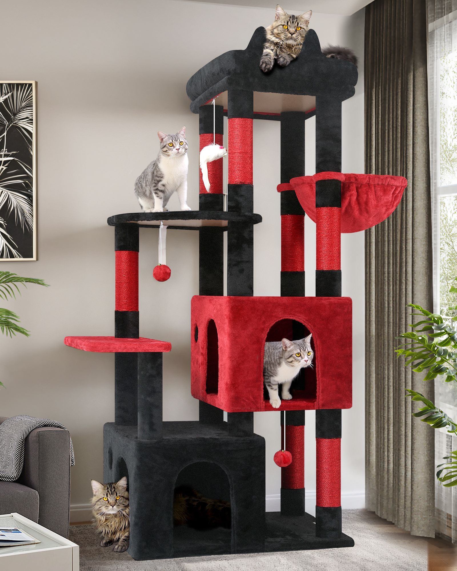 F61 Heavy Duty Cat Tree(Gothic Red Black,61-inch)