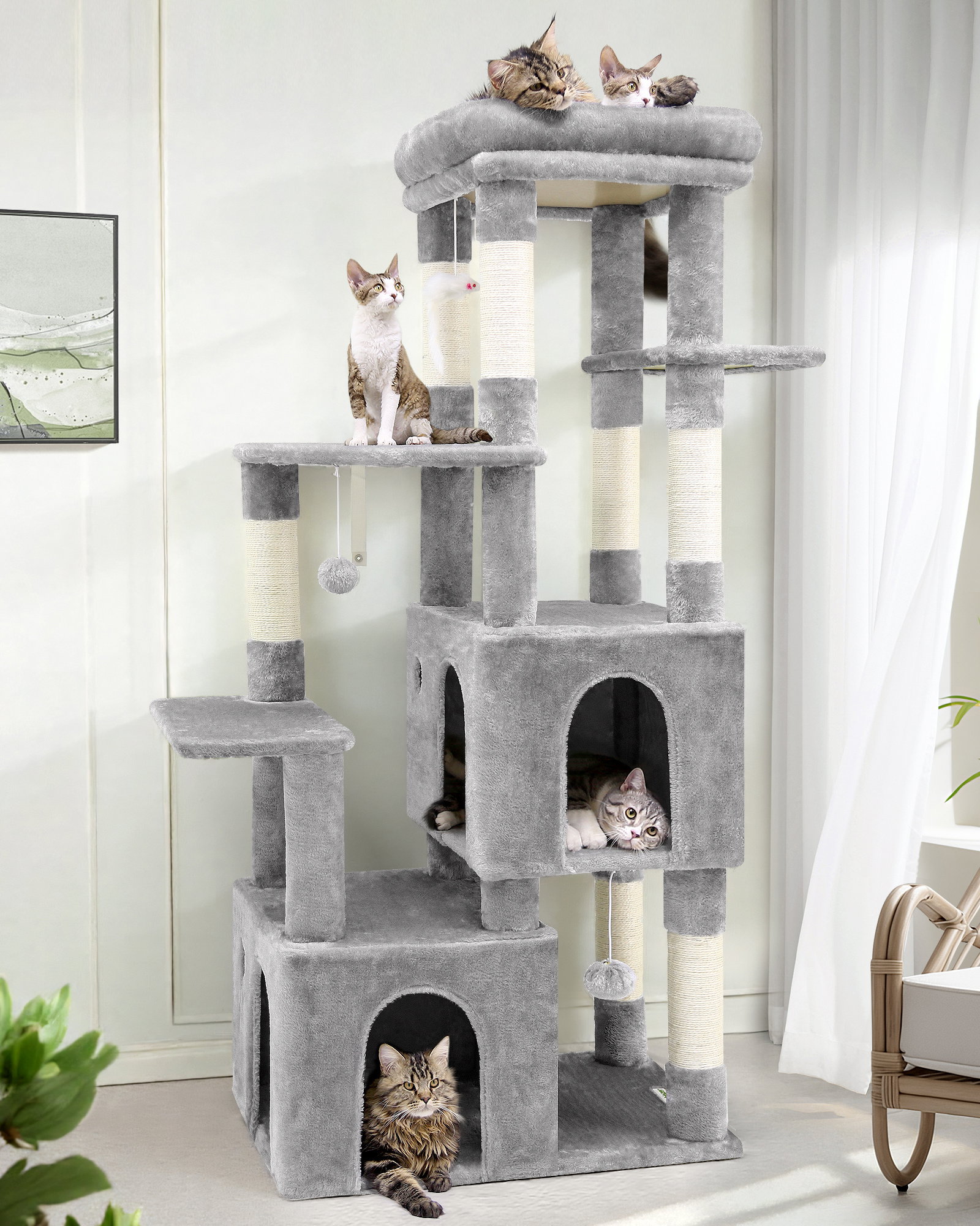 F61 Cat Tower(Light Gray,61-inch)