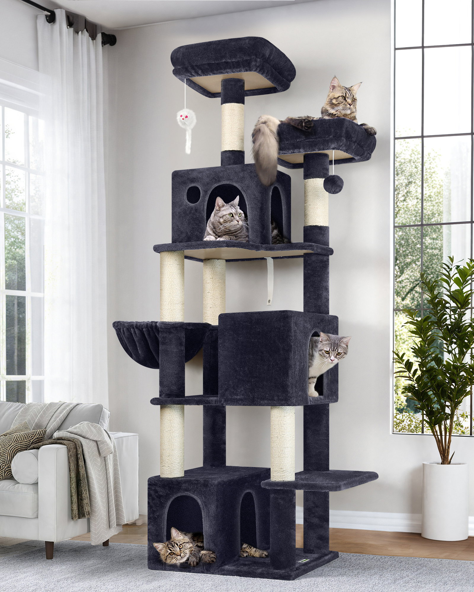F71 Cat Tower With Scratching Post(Dark Grey,71-inch)