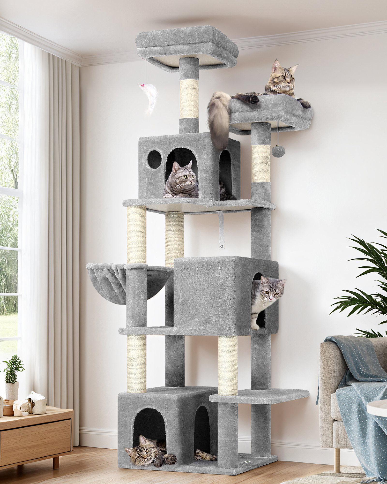 F71 Cat Tower With Scratching Post(Light Grey,71-inch)
