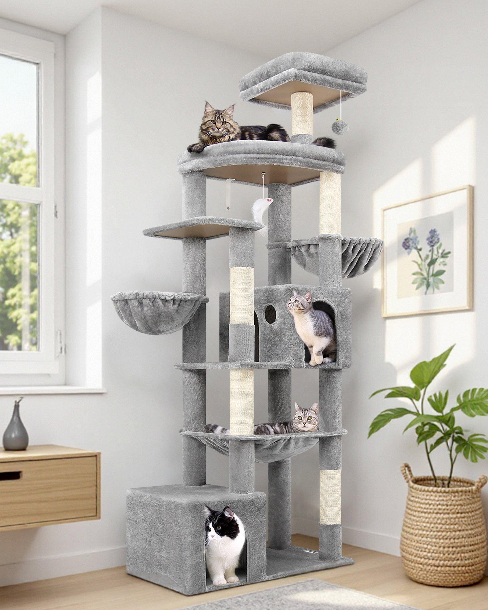 S76B Cat Tower(Light Grey,76-inch)