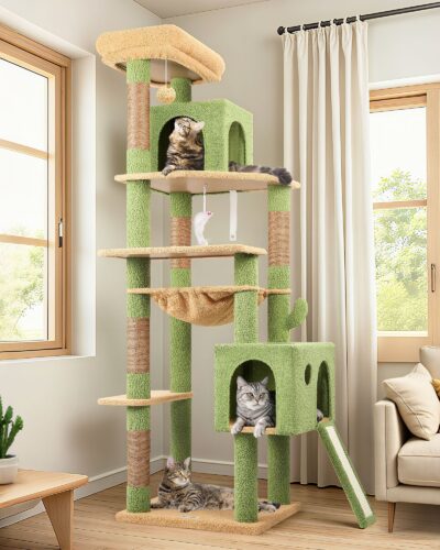F70 Pro Cactus Cat Tree Tower(Green,70-inch)