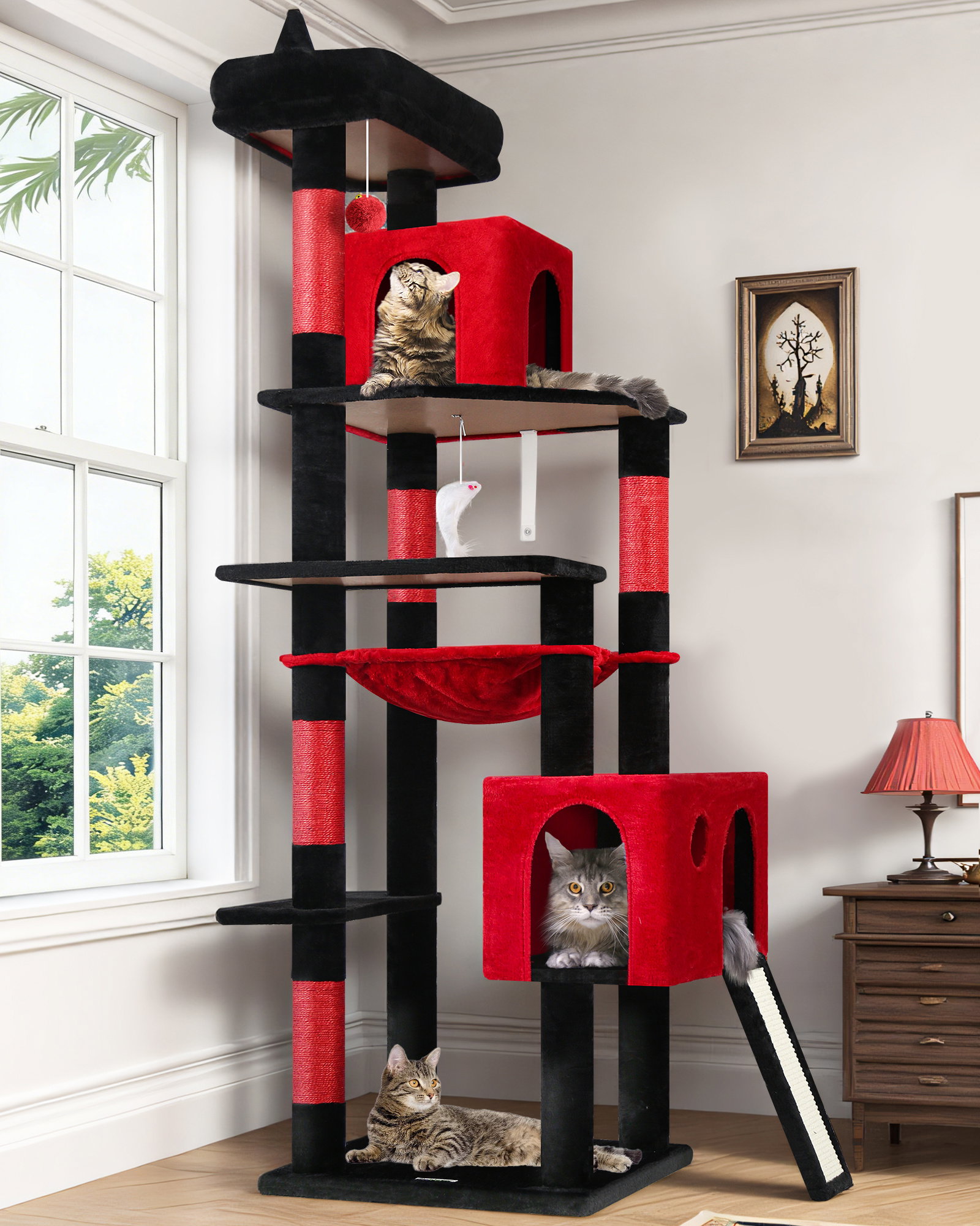 F70 Pro Cat Tree(Gothic Red Black,70-inch)