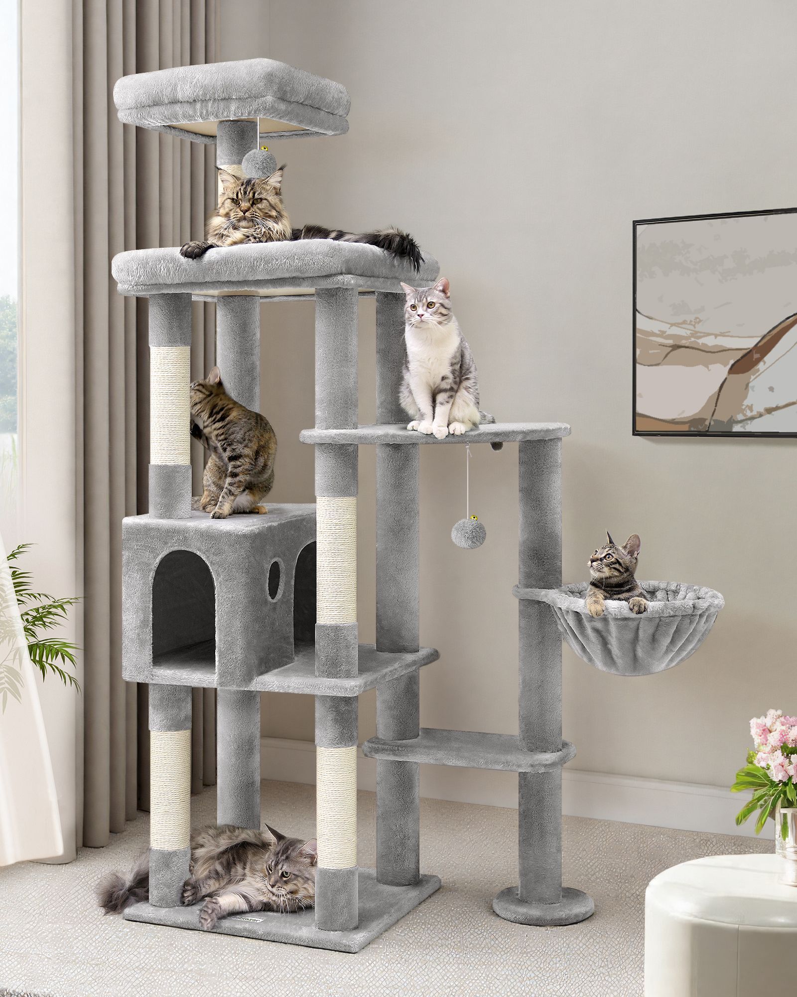 F65 Tall Cat Tower(Light Grey,65-inch)